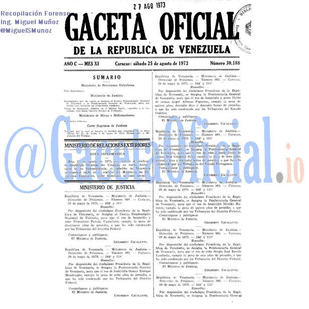 Gaceta Oficial 30188 del 25 Agosto 1973