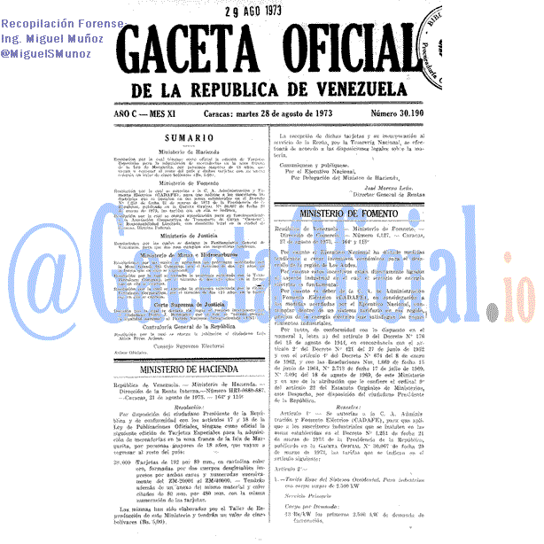 Gaceta Oficial 30190 del 28 Agosto 1973