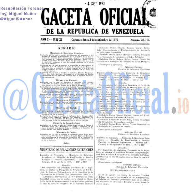 Gaceta Oficial 30195 del 3 Septiembre 1973