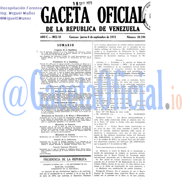 Gaceta Oficial 30198 del 6 Septiembre 1973