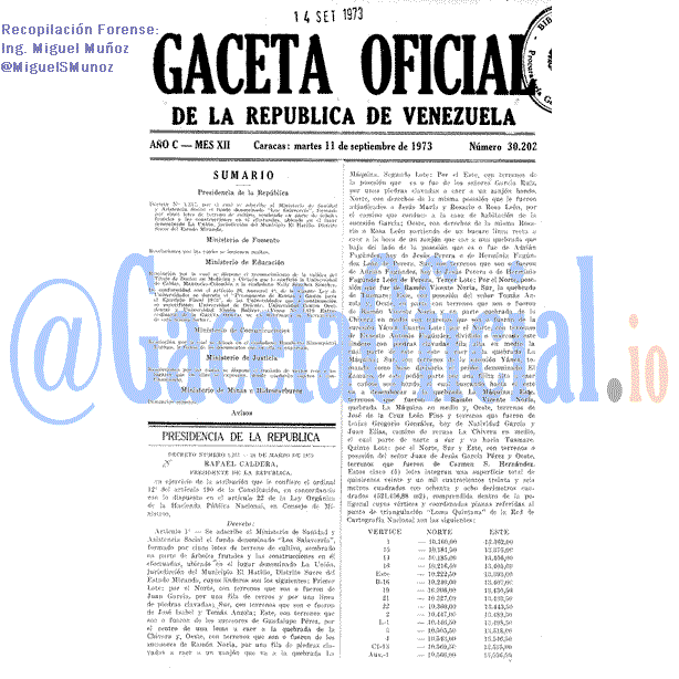 Gaceta Oficial 30202 del 11 Septiembre 1973