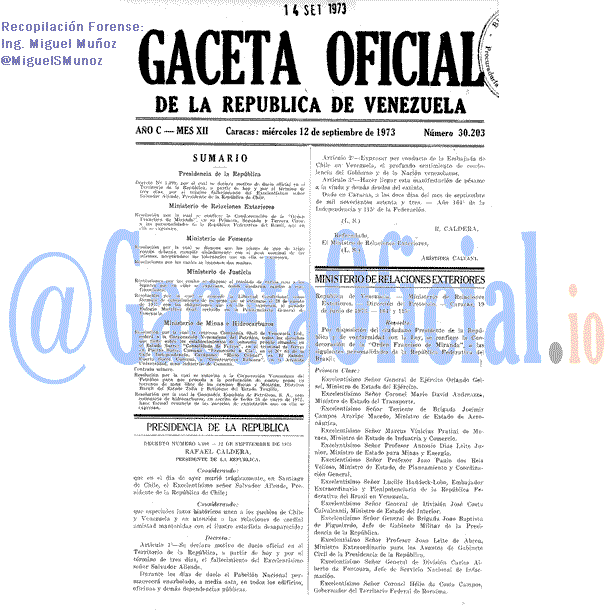 Gaceta Oficial 30203 del 12 Septiembre 1973