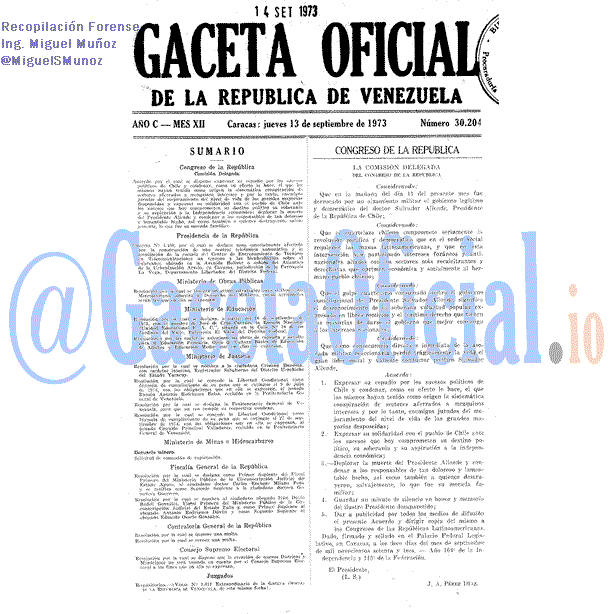 Gaceta Oficial 30204 del 13 Septiembre 1973