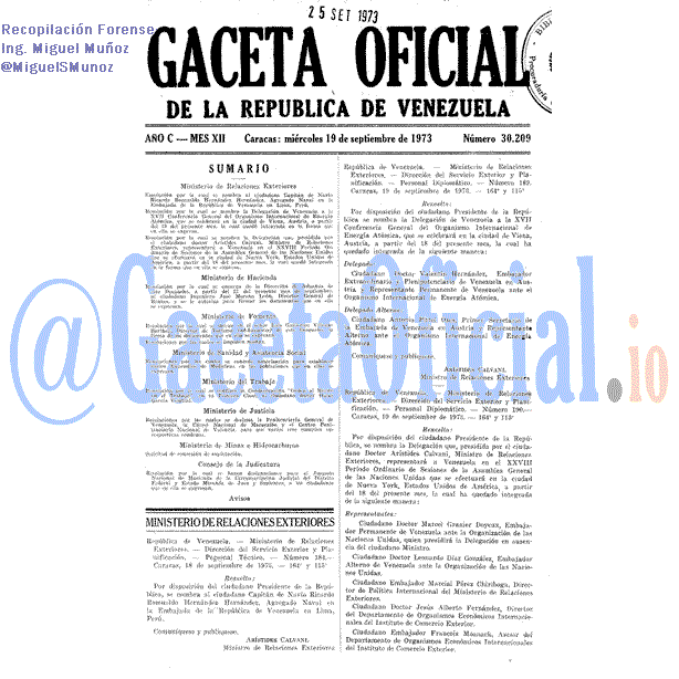 Gaceta Oficial 30209 del 19 Septiembre 1973