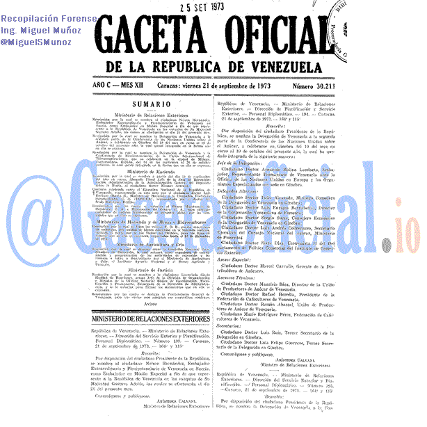 Gaceta Oficial 30211 del 21 Septiembre 1973
