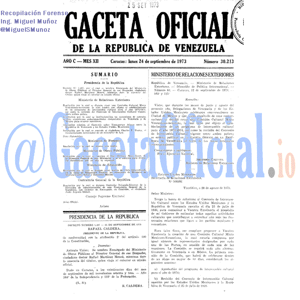 Gaceta Oficial 30213 del 24 Septiembre 1973