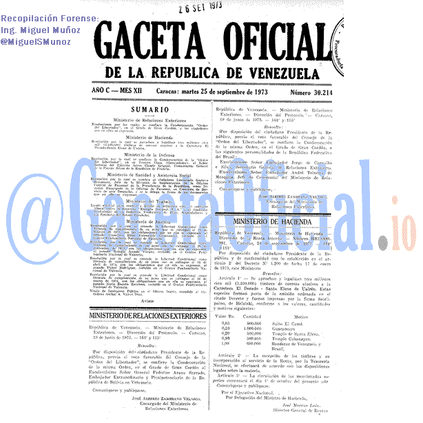 Gaceta Oficial 30214 del 25 Septiembre 1973