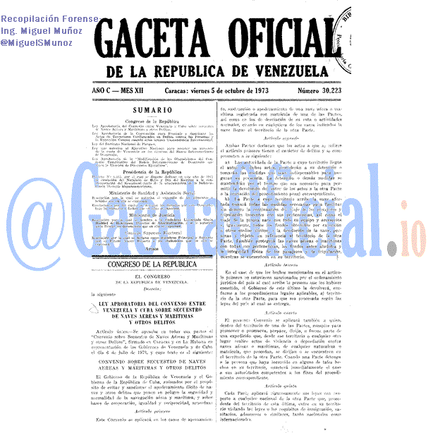 Gaceta Oficial 30223 del 5 Octubre 1973