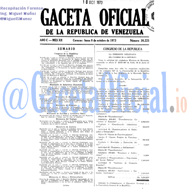 Gaceta Oficial 30225 del 8 Octubre 1973