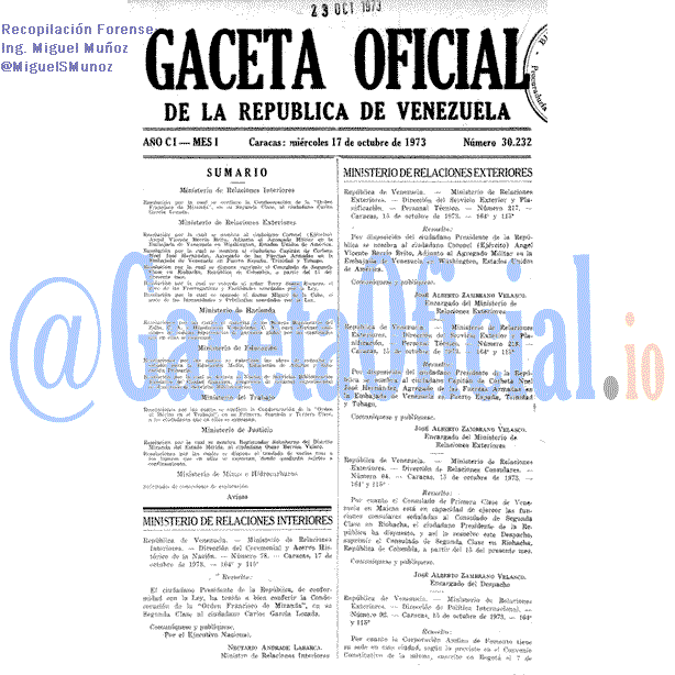 Gaceta Oficial 30232 del 17 Octubre 1973