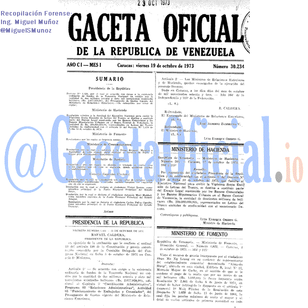 Gaceta Oficial 30234 del 19 Octubre 1973