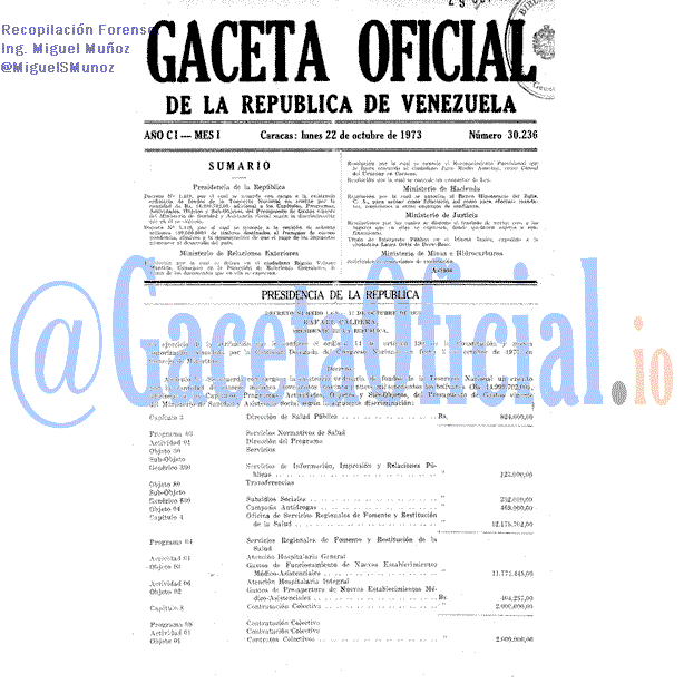 Gaceta Oficial 30236 del 22 Octubre 1973