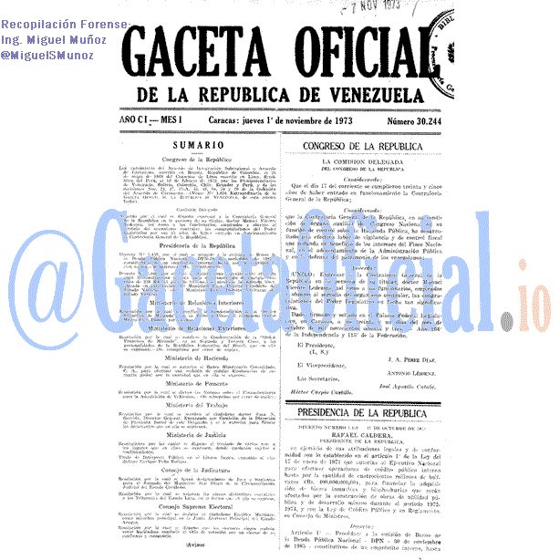 Gaceta Oficial 30244 del 1 Noviembre 1973