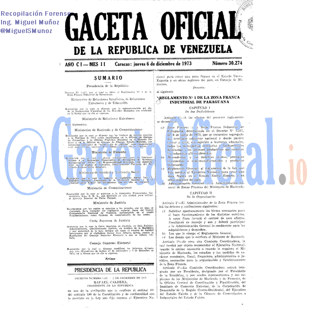 Gaceta Oficial 30274 del 6 Diciembre 1973