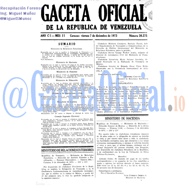 Gaceta Oficial 30275 del 7 Diciembre 1973