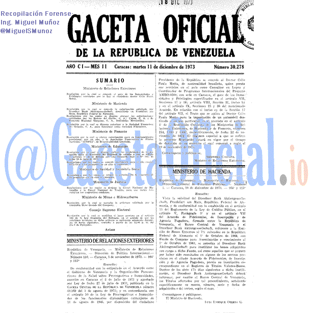 Gaceta Oficial 30278 del 11 Diciembre 1973