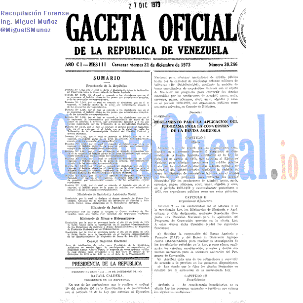 Gaceta Oficial 30286 del 21 Diciembre 1973