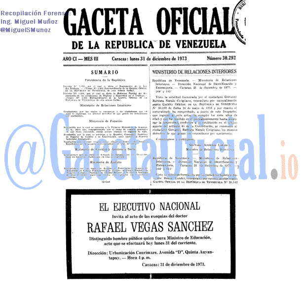 Gaceta Oficial 30292 del 31 Diciembre 1973