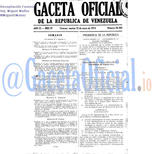 Gaceta Oficial 30304 del 15 Enero 1974