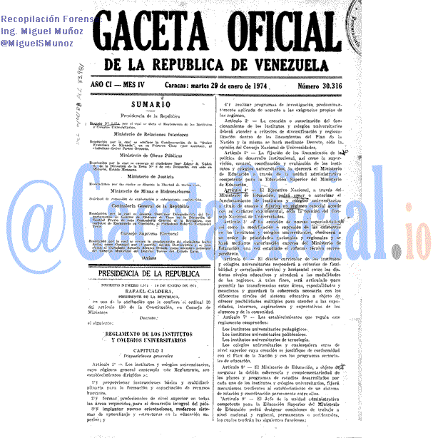 Gaceta Oficial 30316 del 29 Enero 1974
