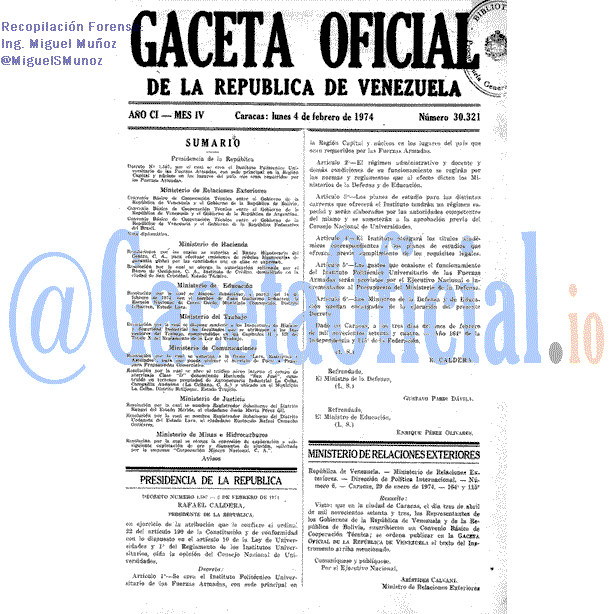 Gaceta Oficial 30321 del 4 Febrero 1974