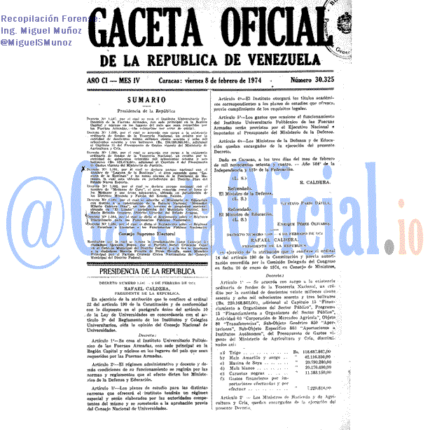 Gaceta Oficial 30325 del 8 Febrero 1974