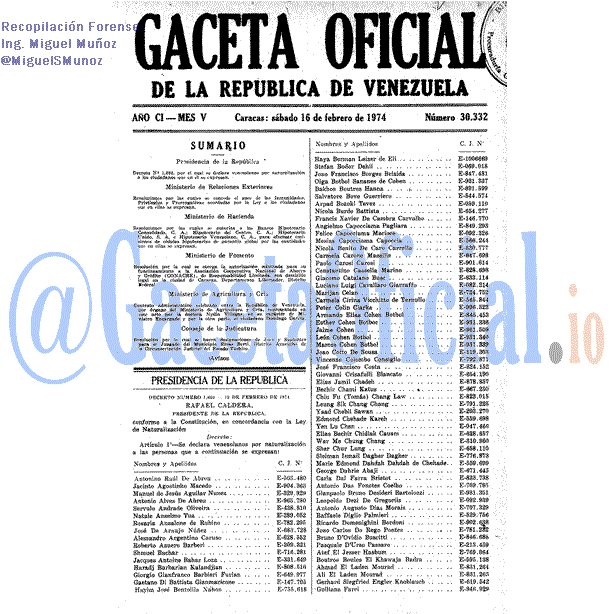 Gaceta Oficial 30332 del 16 Febrero 1974