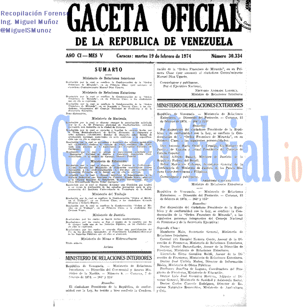 Gaceta Oficial 30334 del 19 Febrero 1974