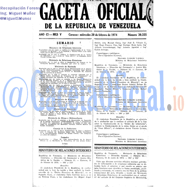 Gaceta Oficial 30335 del 20 Febrero 1974