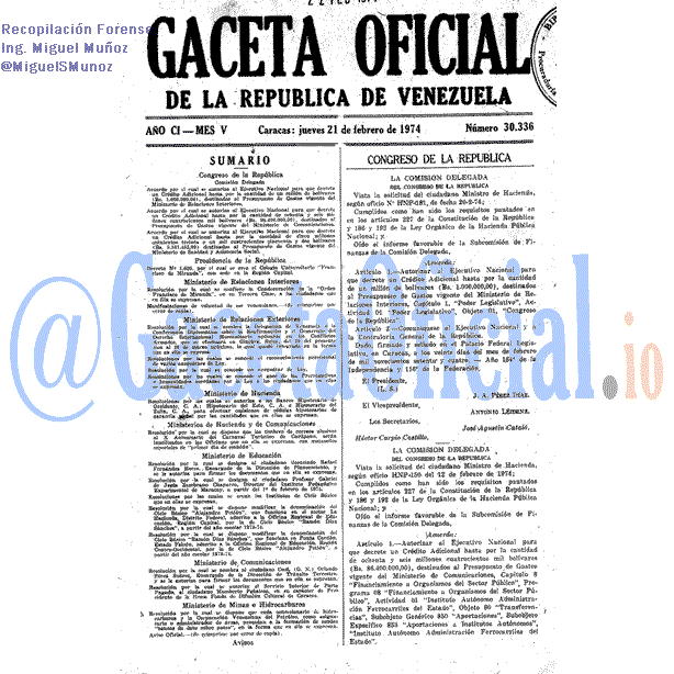 Gaceta Oficial 30336 del 21 Febrero 1974