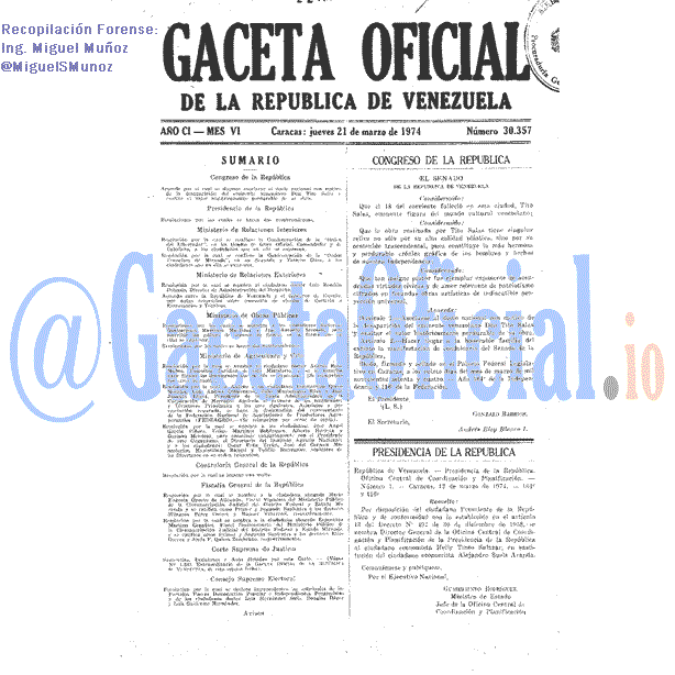 Gaceta Oficial 30357 del 21 Marzo 1974