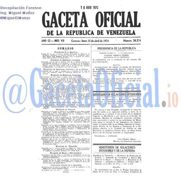 Gaceta Oficial 30374 del 15 Abril 1974