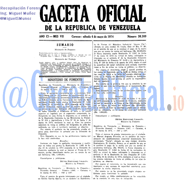 Gaceta Oficial 30389 del 4 Mayo 1974