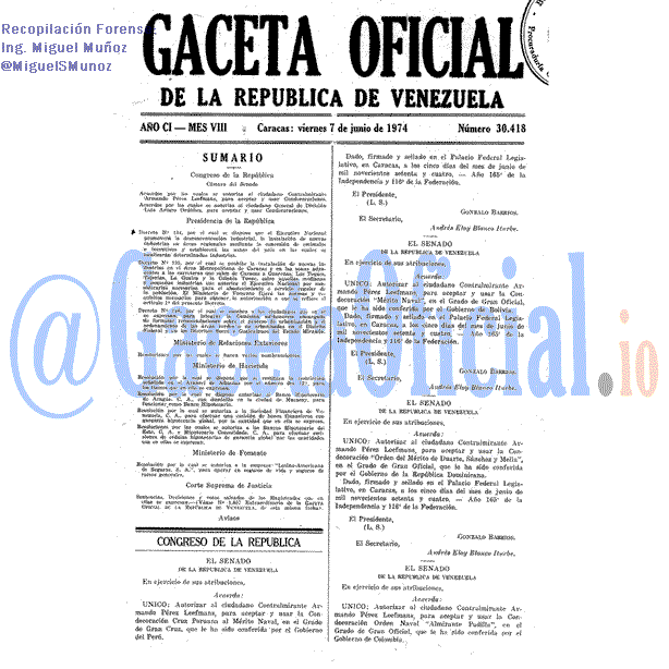 Gaceta Oficial 30418 del 7 Junio 1974