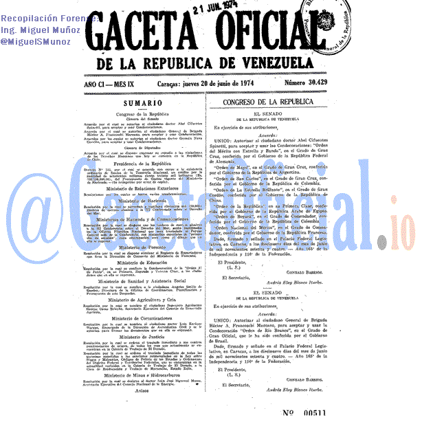 Gaceta Oficial 30429 del 20 Junio 1974