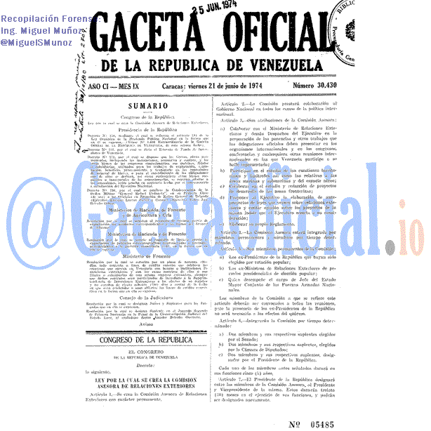 Gaceta Oficial 30430 del 21 Junio 1974