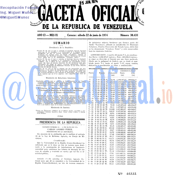 Gaceta Oficial 30431 del 22 Junio 1974