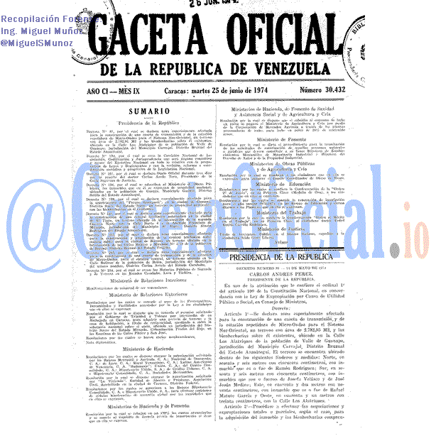 Gaceta Oficial 30432 del 25 Junio 1974