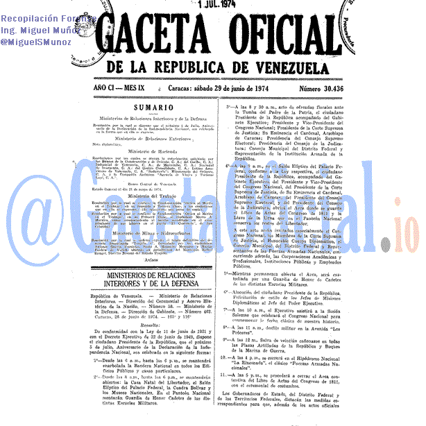 Gaceta Oficial 30436 del 29 Junio 1974