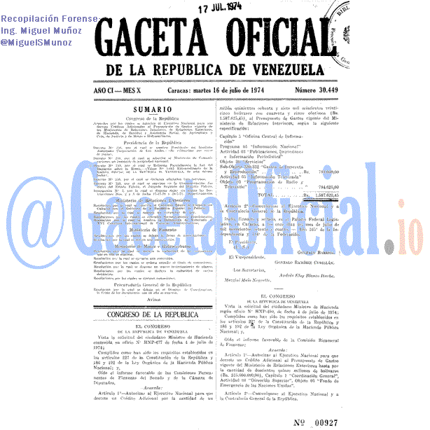 Gaceta Oficial 30449 del 16 Julio 1974