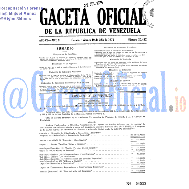 Gaceta Oficial 30452 del 19 Julio 1974