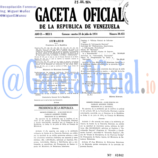 Gaceta Oficial 30455 del 23 Julio 1974