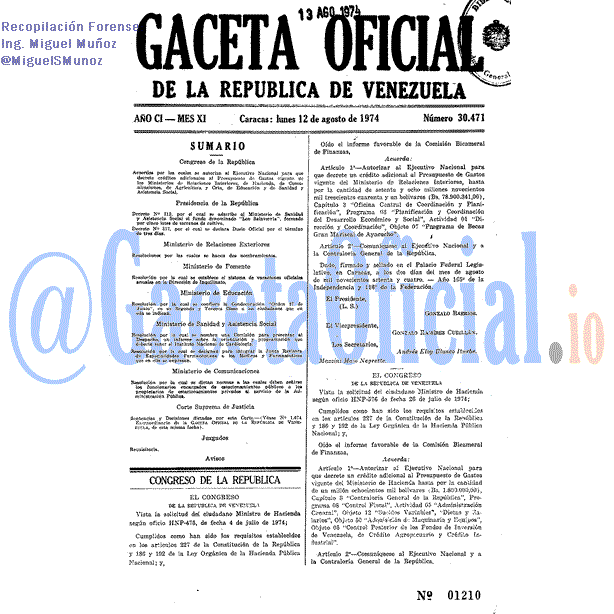 Gaceta Oficial 30471 del 12 Agosto 1974