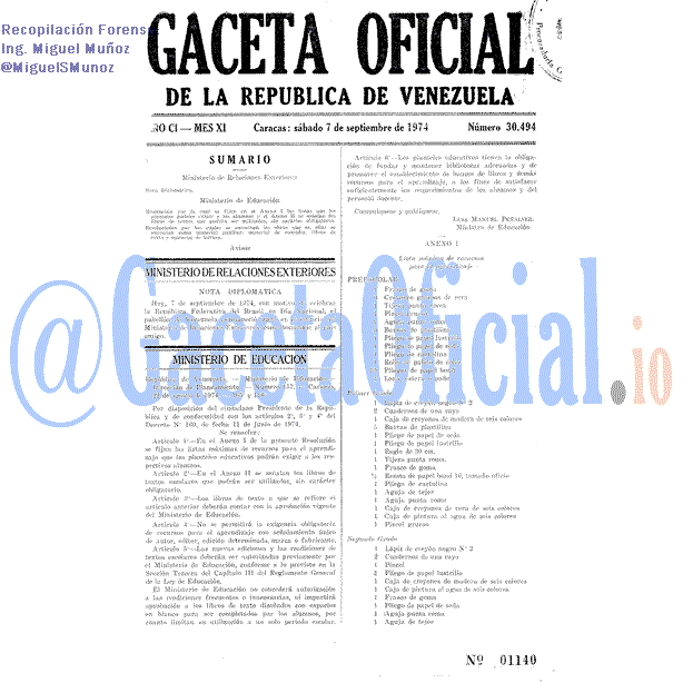 Gaceta Oficial 30494 del 7 Septiembre 1974