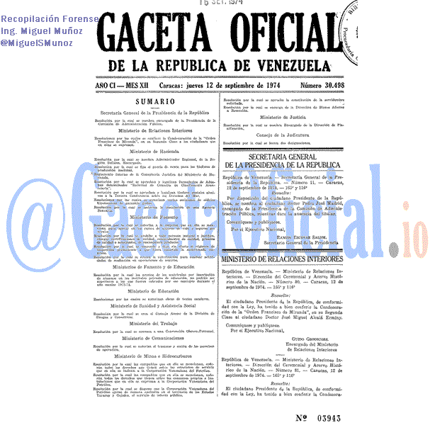 Gaceta Oficial 30498 del 12 Septiembre 1974