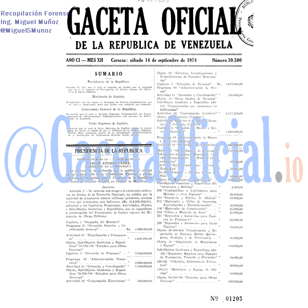 Gaceta Oficial 30500 del 14 Septiembre 1974