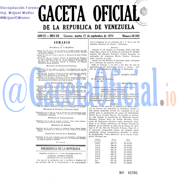 Gaceta Oficial 30502 del 17 Septiembre 1974