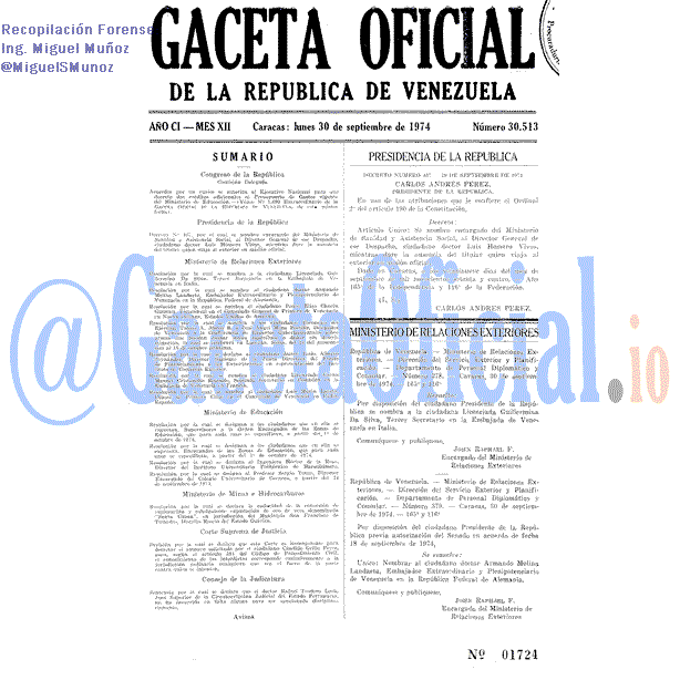 Gaceta Oficial 30513 del 30 Septiembre 1974