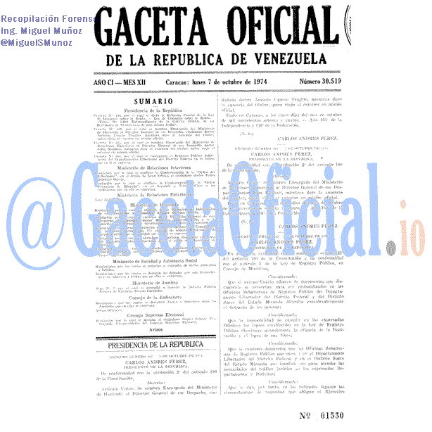Gaceta Oficial 30519 del 7 Octubre 1974