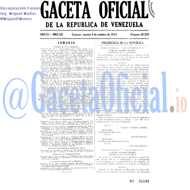 Gaceta Oficial 30520 del 8 Octubre 1974